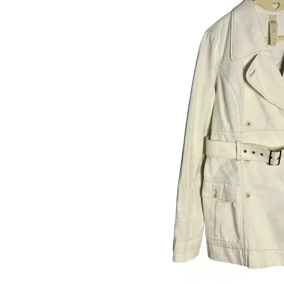 Free People Womens Double Breasted Belted trench White Cotton Size 10 - Picture 2 of 7